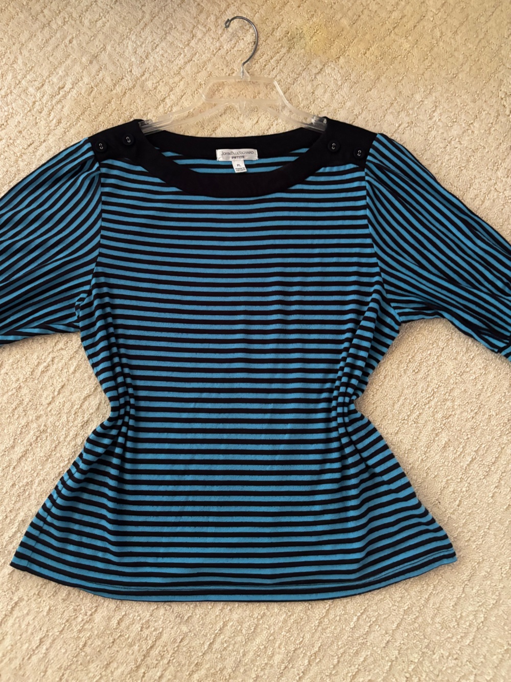 John Paul Richard New York Black & Blue Striped Boatneck Top